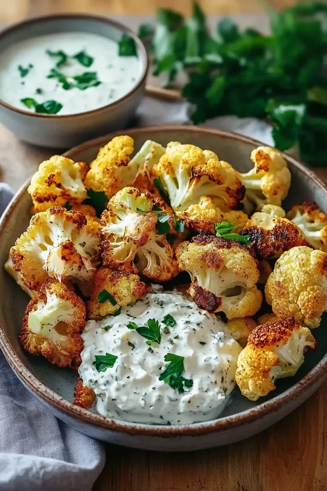 Knuspriger Blumenkohl aus dem Airfryer mit Kräuterquark
