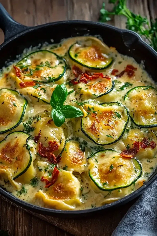 Cremige Maultaschenpfanne mit Zucchini