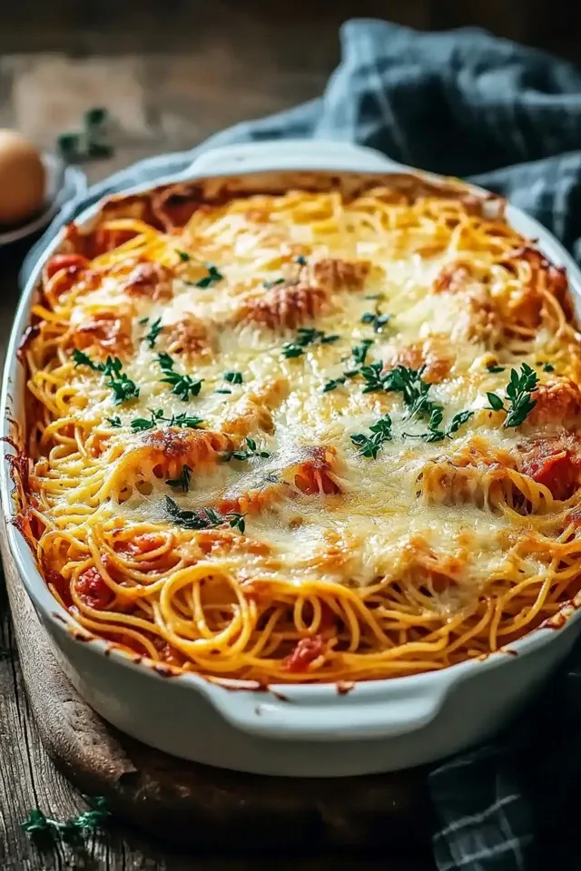 Cremiger Spaghetti-Gemüse-Auflauf aus dem Ofen