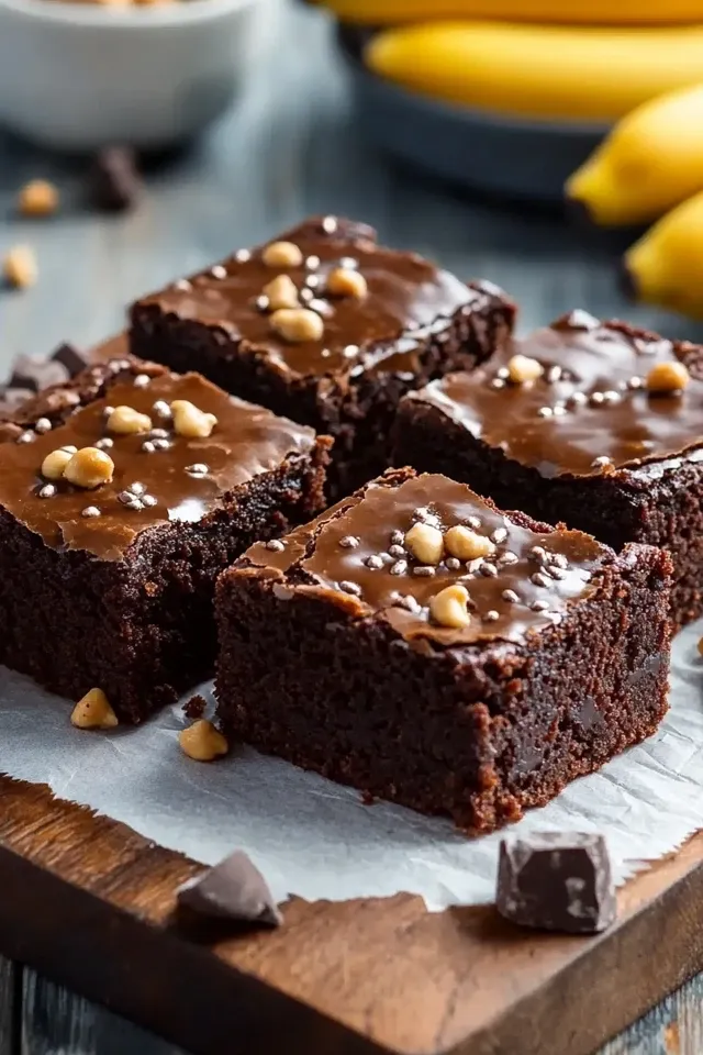 Saftige Erdnussmus Bananen Brownies ohne Zucker