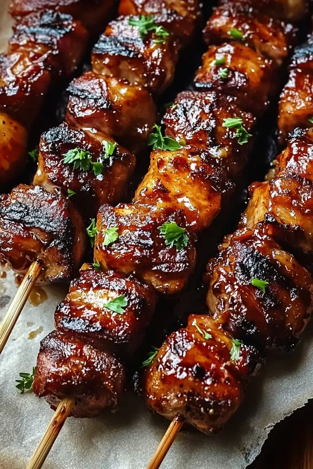 Gegrillte Honig-BBQ-Beef-Bacon-Hühnchen-Spieße