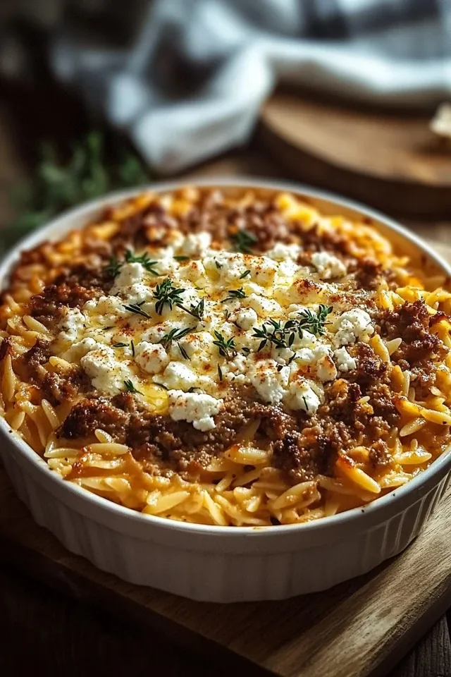 Griechischer Hackfleischauflauf mit Kritharaki und Feta