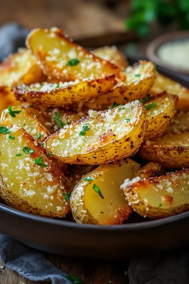 Knusprige Knoblauch-Parmesan-Kartoffelspalten