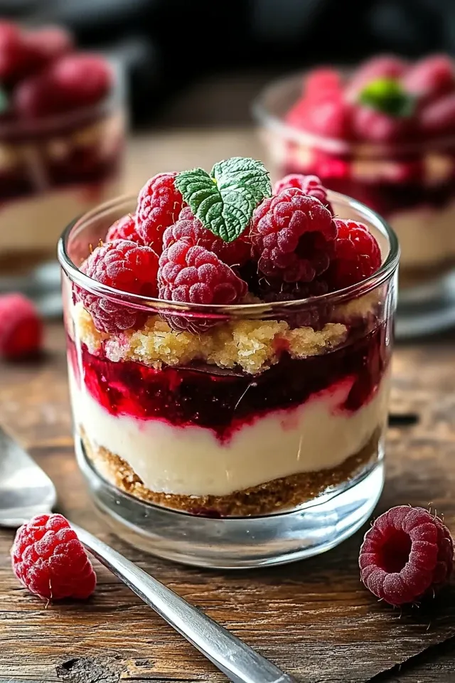 Cremiger Käsekuchen im Glas mit Himbeeren