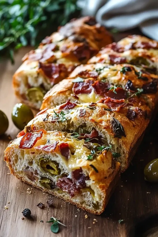Herzhaftes Oliven-Beef-Bacon-Käse-Brot