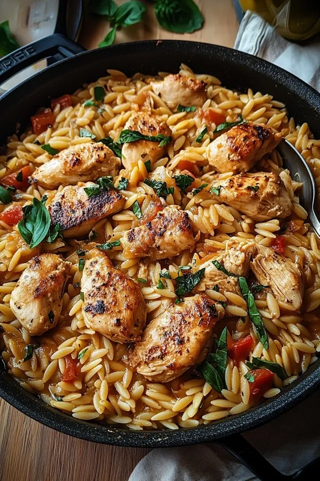 Cremige One Pot Orzo Pasta mit zartem Hähnchen