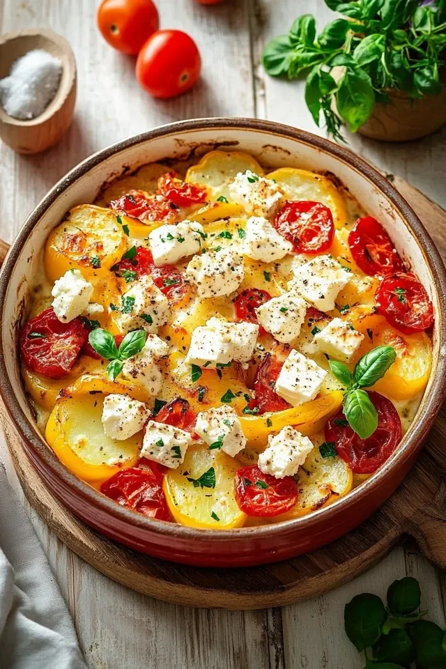 Cremiger Paprika-Feta Auflauf mit Kartoffeln