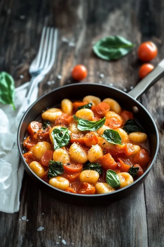 Schnelle Gnocchi-Pfanne mit Tomate & Spinat