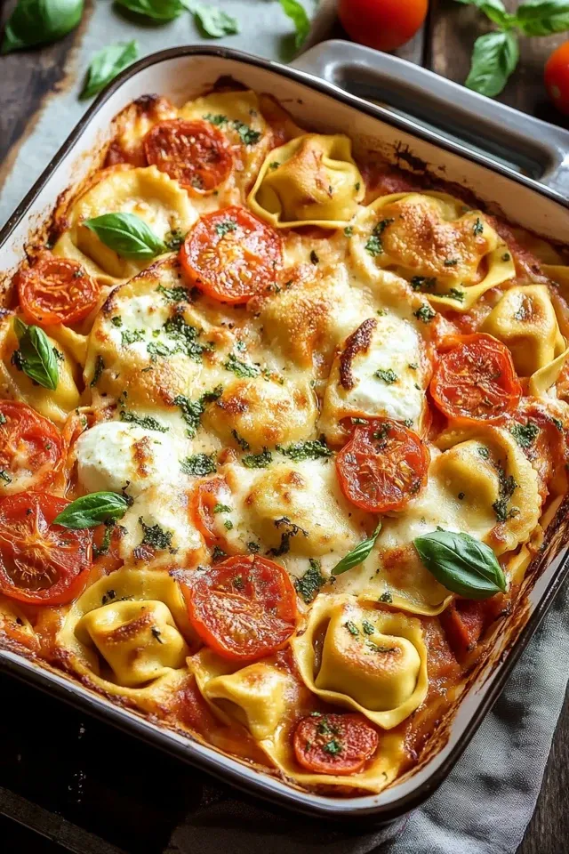 Cremiger Tortellini-Auflauf mit Tomaten & Mozzarella