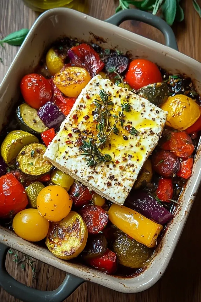 Gebackener Feta auf mediterranem Gemüse (Low Carb)