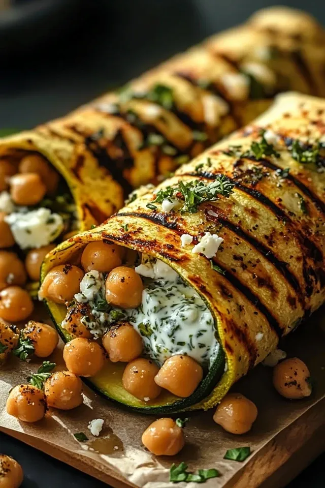 Gegrillte Zucchini-Feta-Kichererbsen-Wraps
