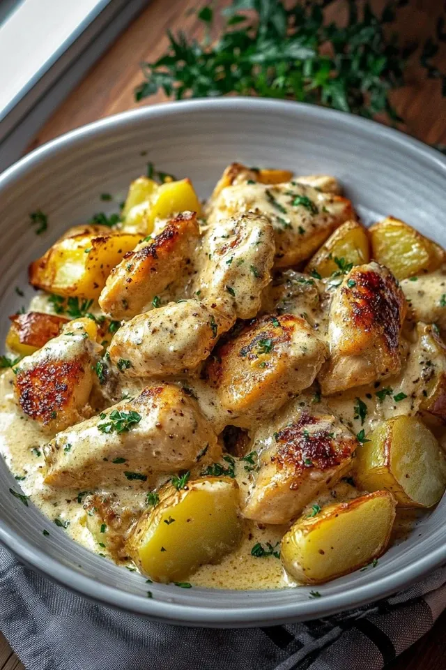 Cremige Knoblauch-Käse Hähnchen-Kartoffeln: High Protein Genuss
