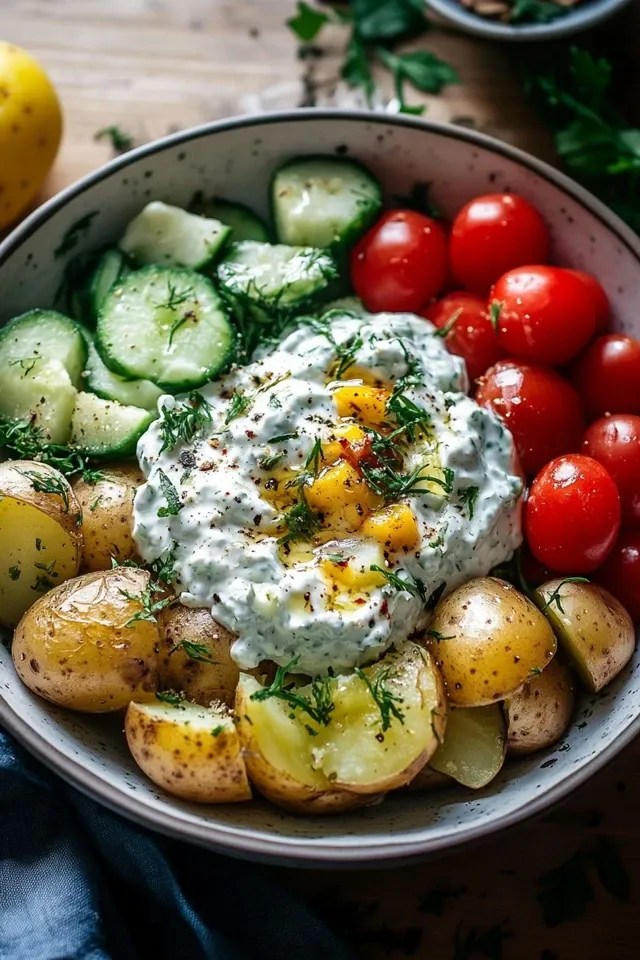 Griechische Kartoffel Bowl mit hausgemachtem Tzatziki