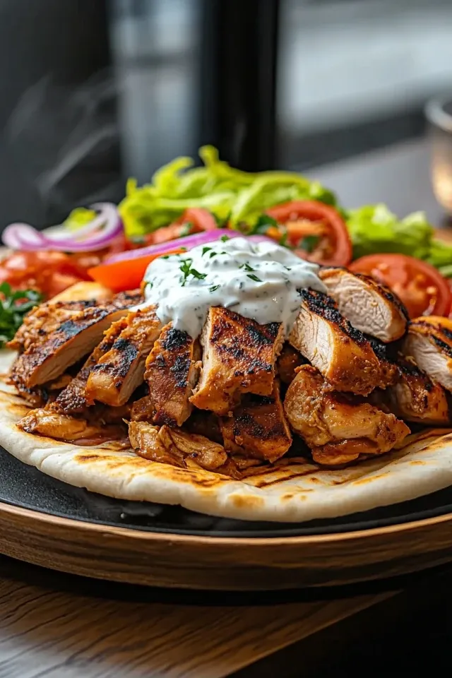 Hausgemachter Döner Kebab mit zartem Hähnchen und frischer Joghurtsauce