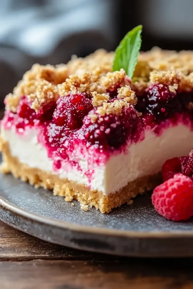 Cremiger Himbeer Streusel Kuchen mit Joghurt Cheesecake