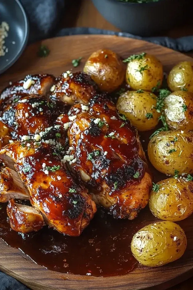 Honig BBQ Hähnchen mit Parmesan Kartoffeln