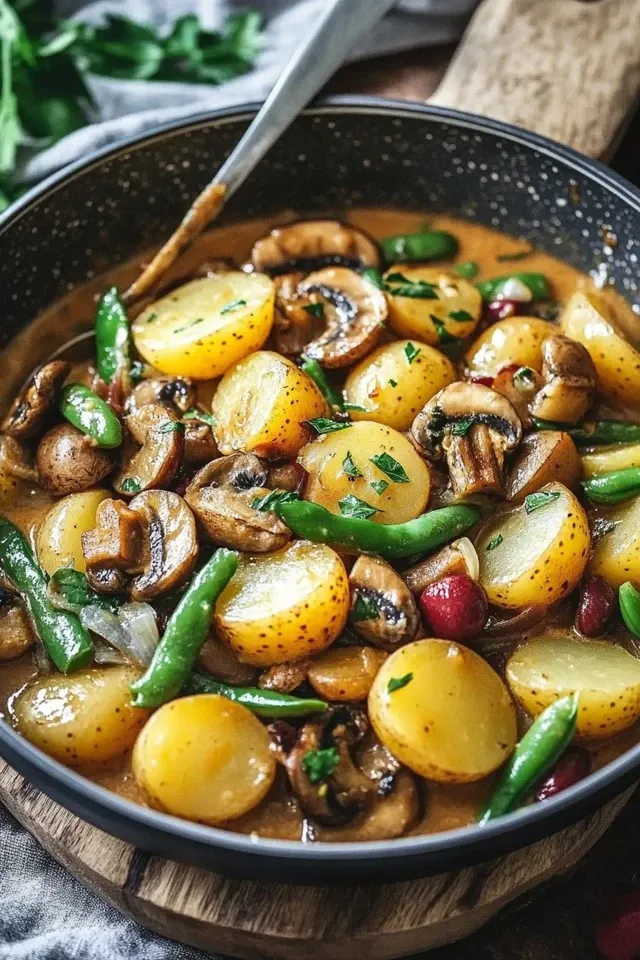 Herzhafte Kartoffel-Pilz-Pfanne mit Bohnen