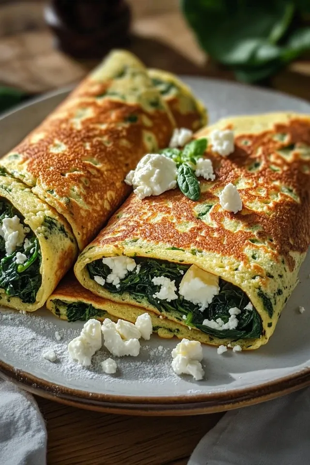Keto Pfannkuchen Wraps mit Spinat und Feta