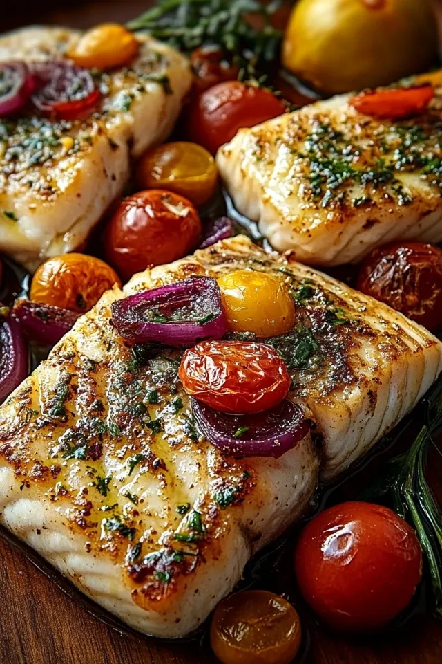 Mediterran Gebackene Fischfilets mit buntem Gemüse
