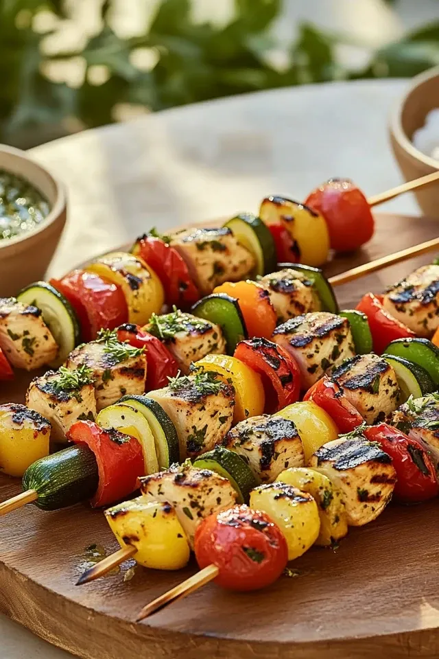 Mediterrane Hähnchen-Gemüse-Spieße mit Kräuter-Zitronen-Marinade