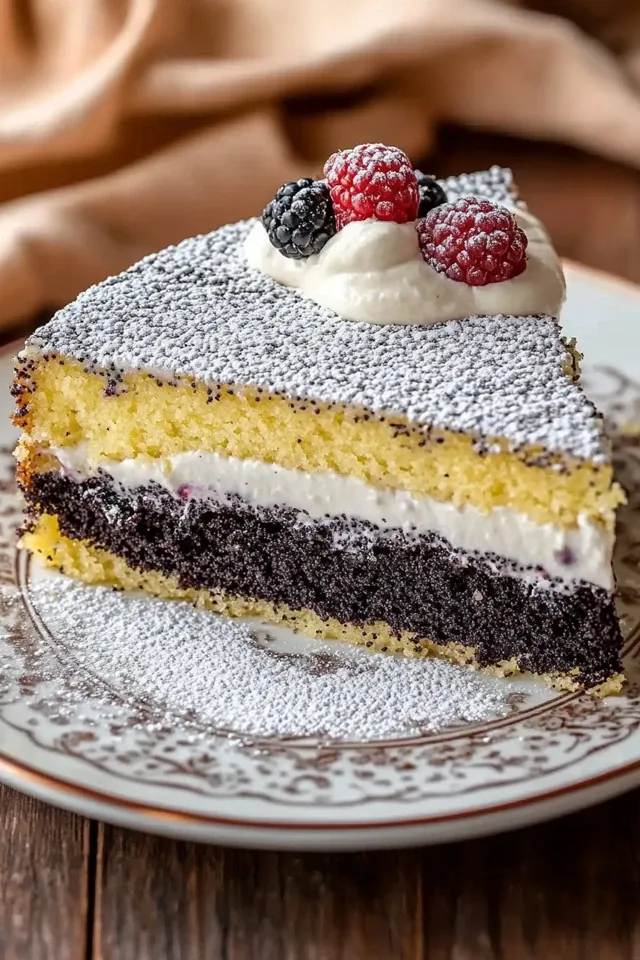 Saftiger Mohnkuchen mit Pudding und Schmand