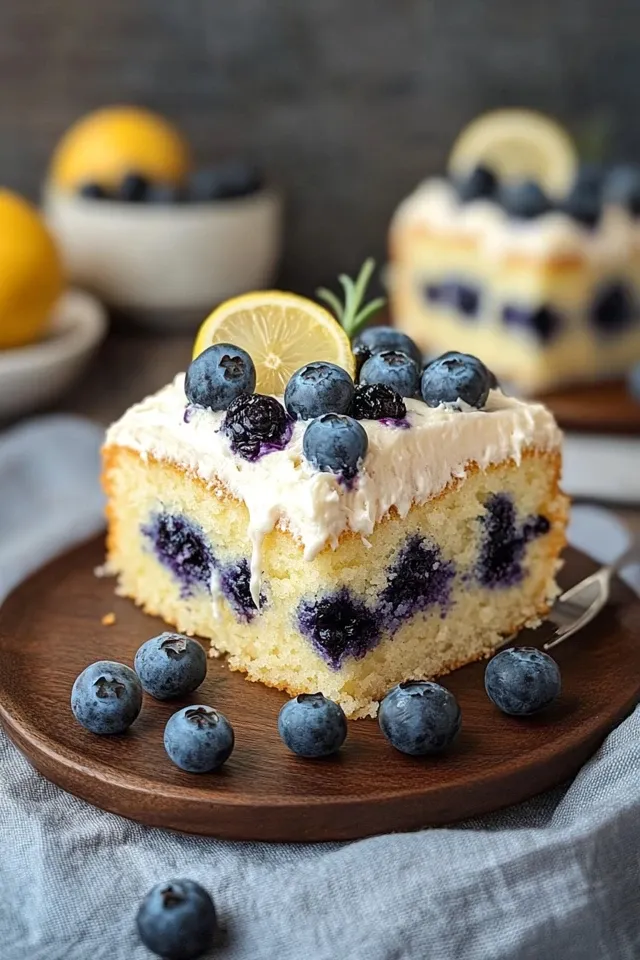 Saftiger Zitronen-Blaubeer-Kuchen mit Cheesecake-Guss