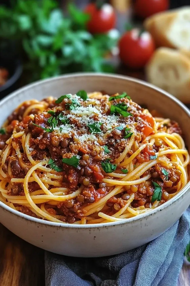 Schnelle Linsenbolognese in 30 Minuten