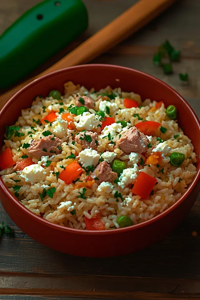 Schneller Reissalat mit Thunfisch & Feta (20 Min. Rezept)