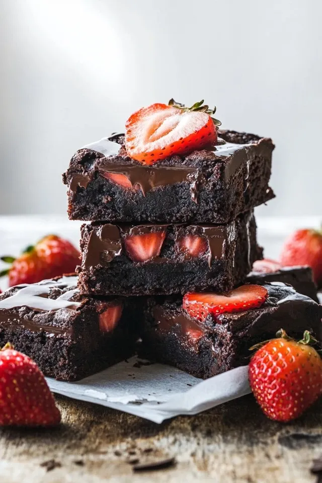 Saftige Erdbeer-Brownies mit cremiger Schoko-Ganache