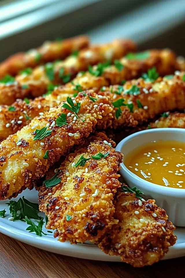 Krosse Air Fryer Hähnchenstreifen mit Honig-Senf-Sauce
