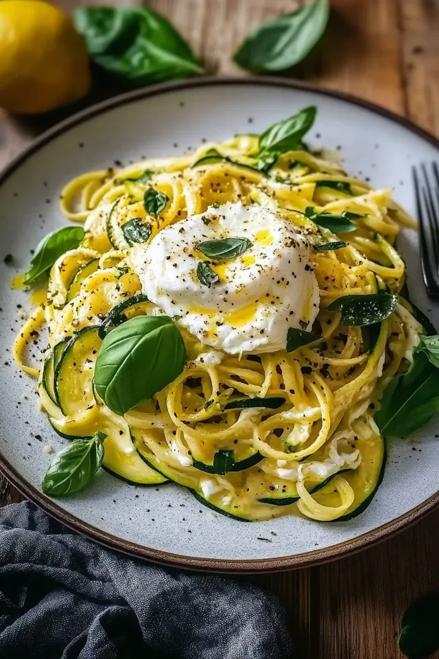 Zitronen Zucchini Pasta mit cremiger Burrata