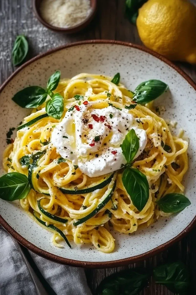 Zitronen Zucchini Pasta mit Burrata – Erfrischend & Cremig