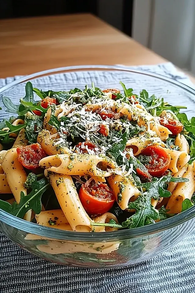 Italienischer Nudelsalat mit Rucola und Pesto genießen