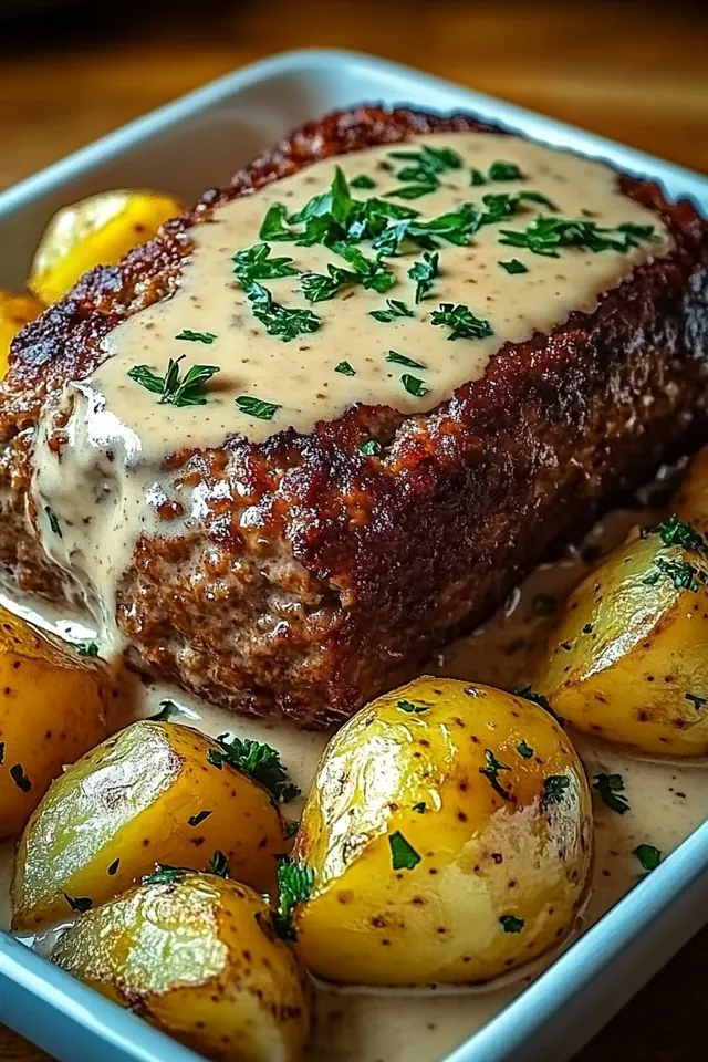 Cremiger Hackbraten mit Kartoffeln in Sahne – Familienliebling