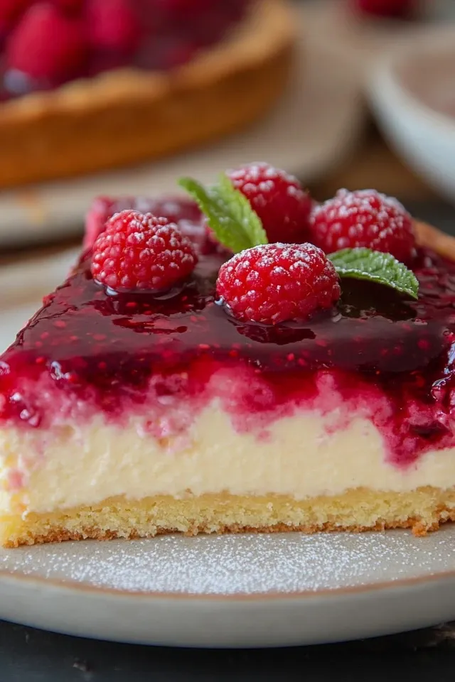 Cremiger Himbeer Schmand Kuchen mit Biskuitboden
