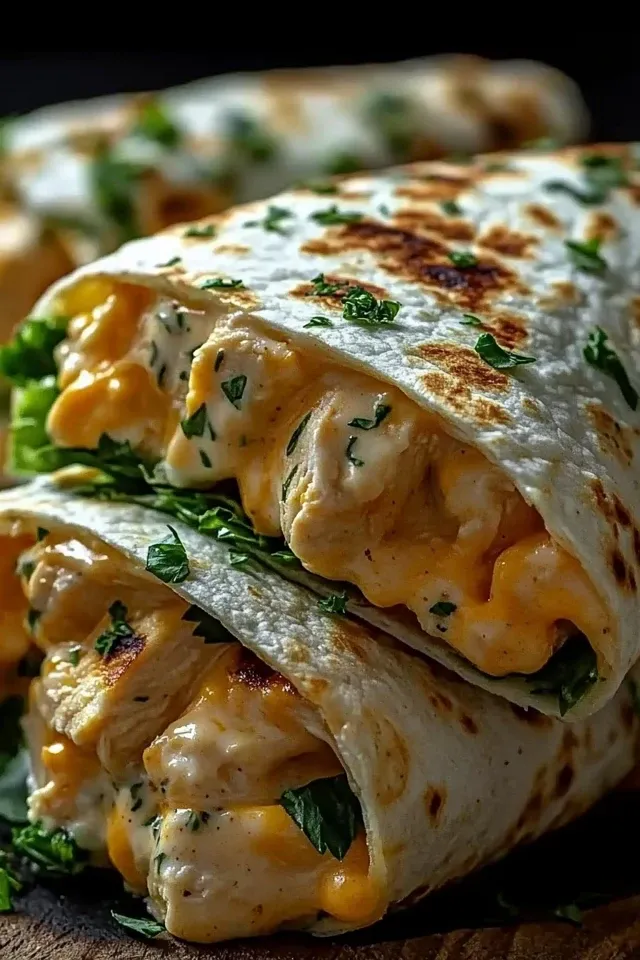 Hähnchen Wraps mit Cheddar Knoblauch Sauce zum Verlieben