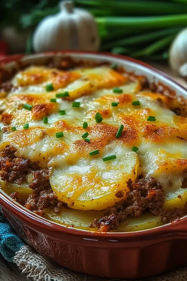 Köstlicher Kartoffel-Auflauf mit Hackfleisch und Lauch