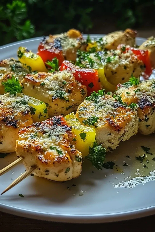 Knoblauch Parmesan Hähnchenspieße – Einfache Grillidee
