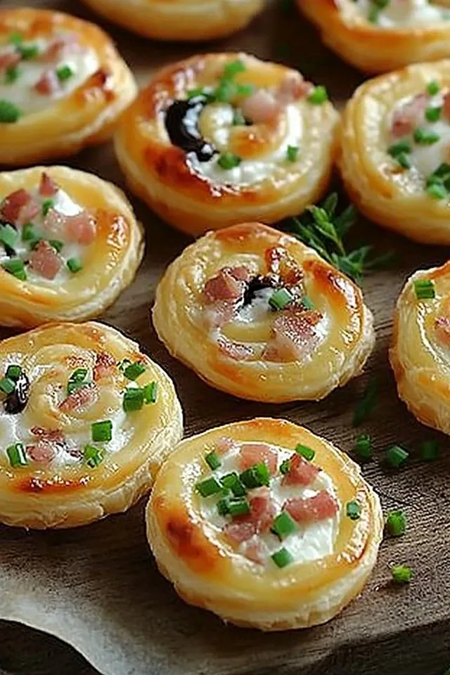 Köstliche Flammkuchen Schnecken aus Blätterteig