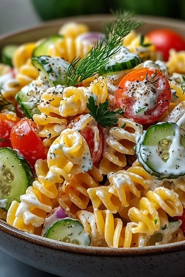 Leichter Nudelsalat mit Joghurt-Dressing für heiße Tage