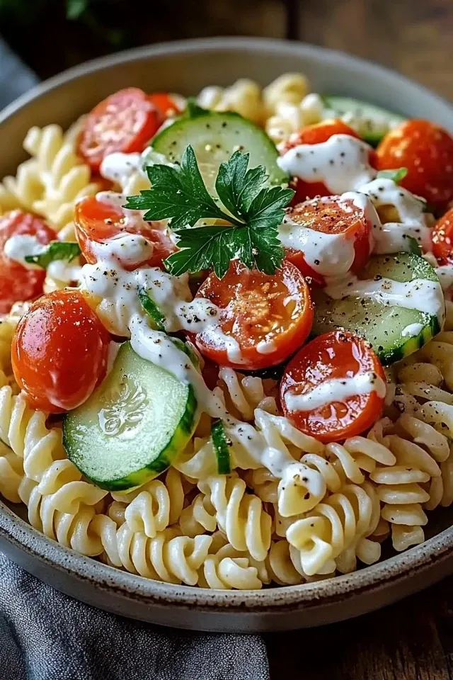 Leichter Nudelsalat mit Joghurt-Dressing für den Sommer