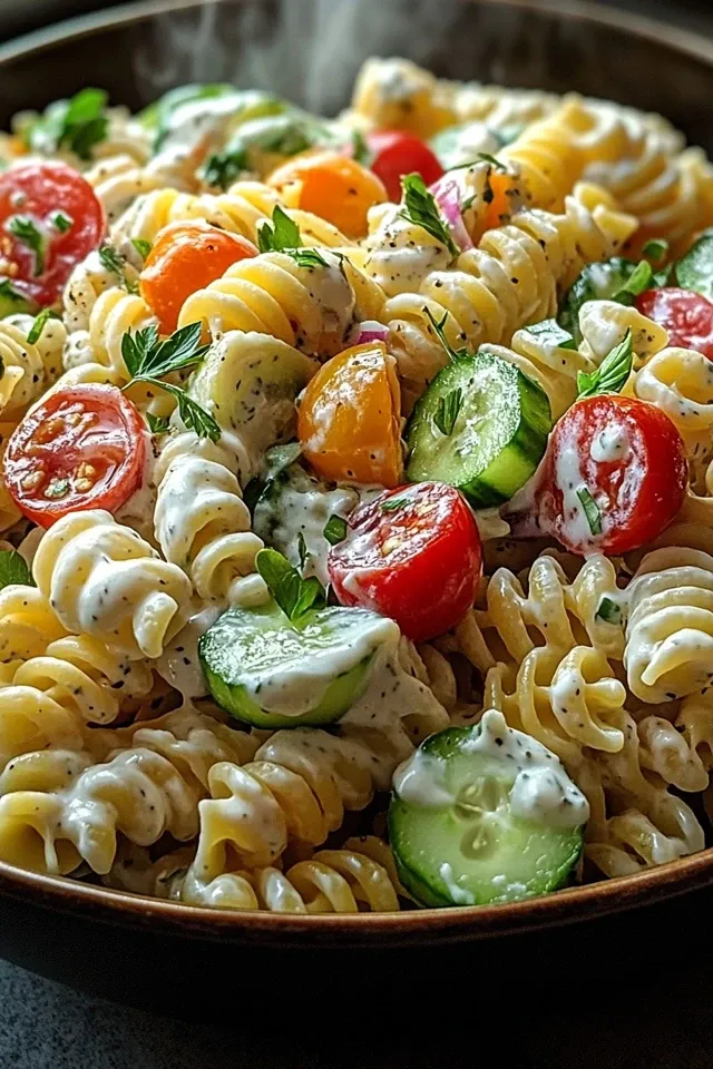 Leichter Nudelsalat mit Joghurt-Dressing für den Sommer
