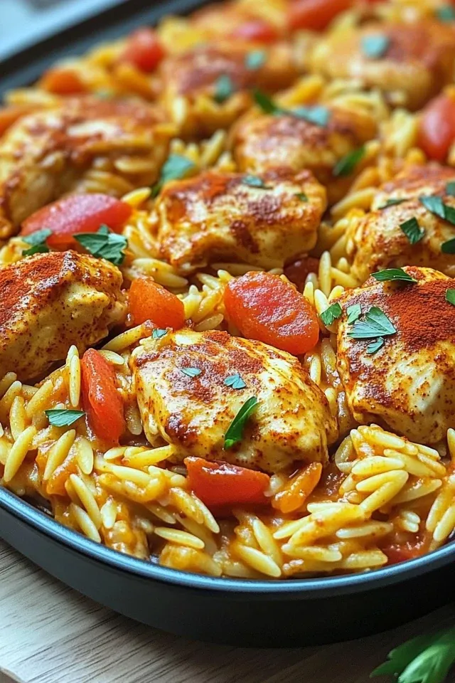 Paprika Sahne Hähnchen mit Orzo Nudeln