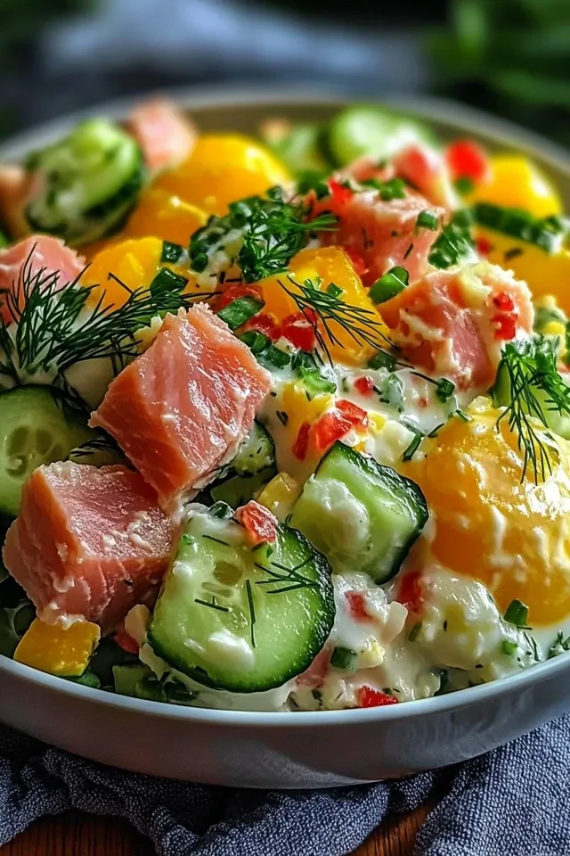 Frischer Thunfischsalat mit Ei und Gurke